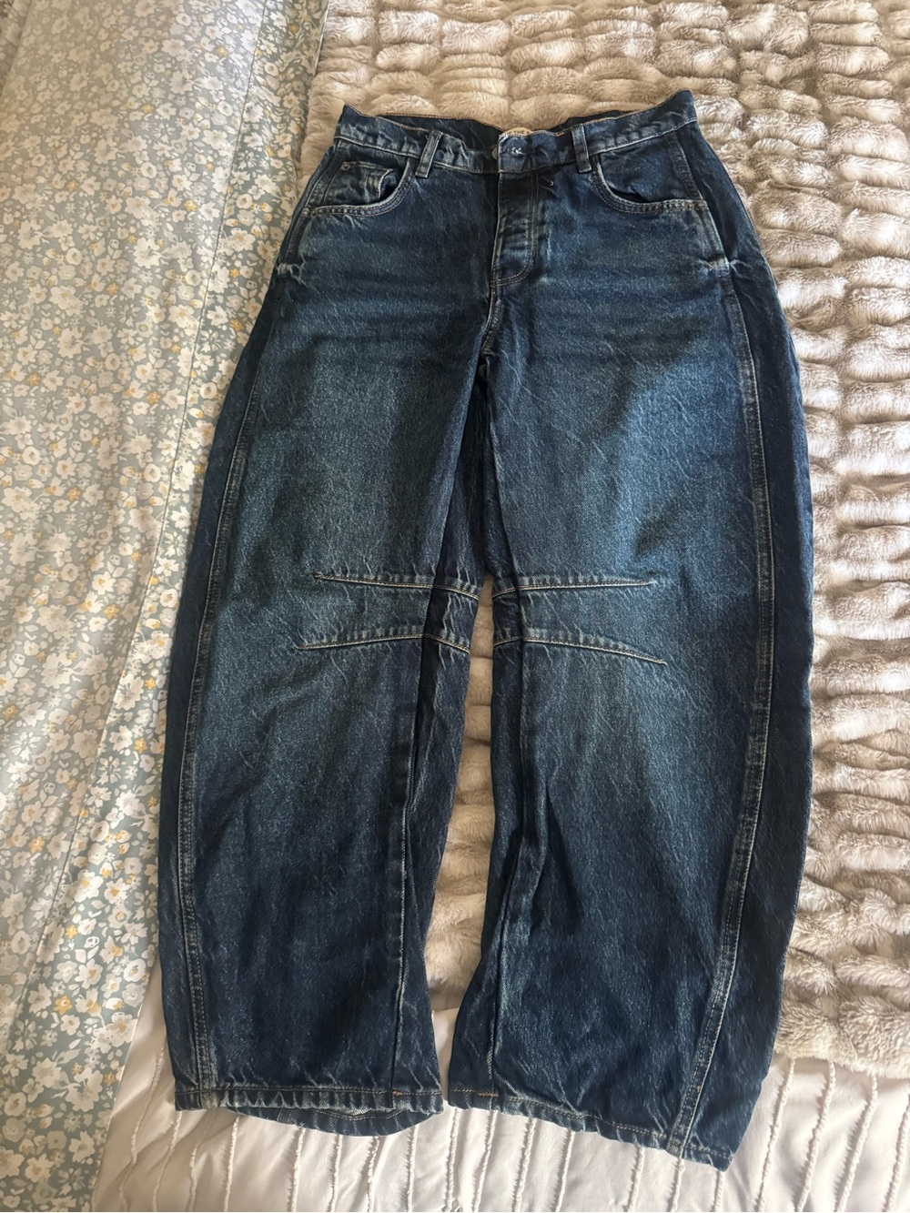 Free People x We The Free Good Luck Mid Rise Barrel Jeans in Deep End